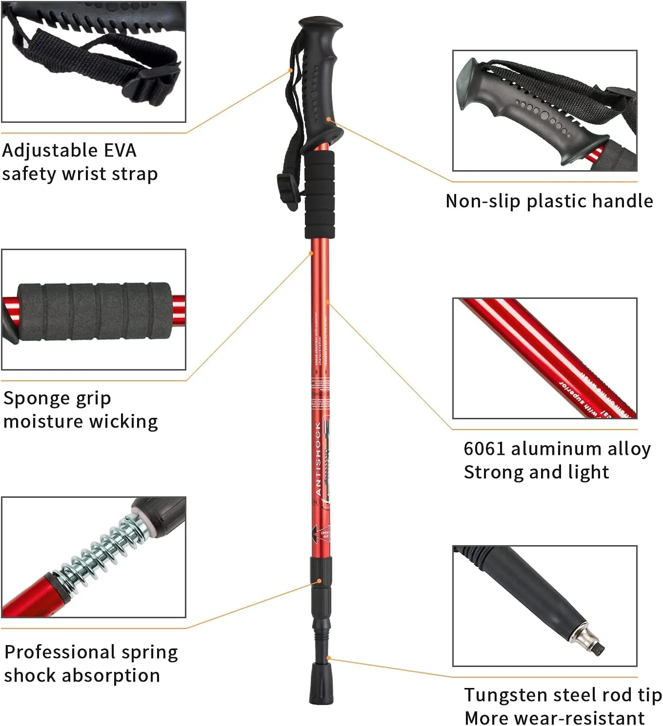 Aihoye Trekking Poles Shock Absorbing Adjustable Hiking or Walking Sticks for Hiking Collapsible Strong, 2-pc Pack Lightweight Walking Pole, All Terrain Accessories and Carry Bag