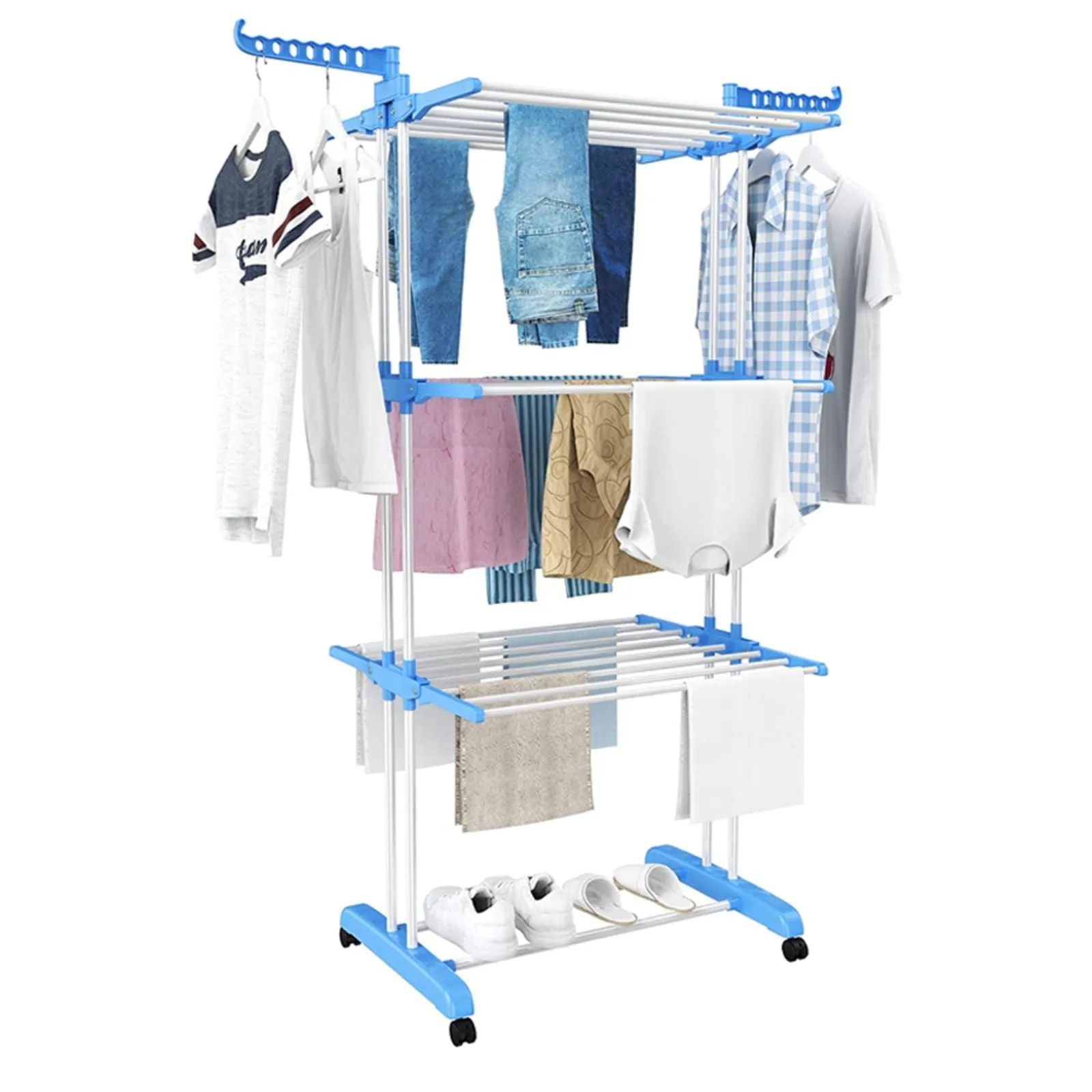 Airer Drying Rack Foldable Clothes Hanger Horse Stand Support Blue Laundry Rack