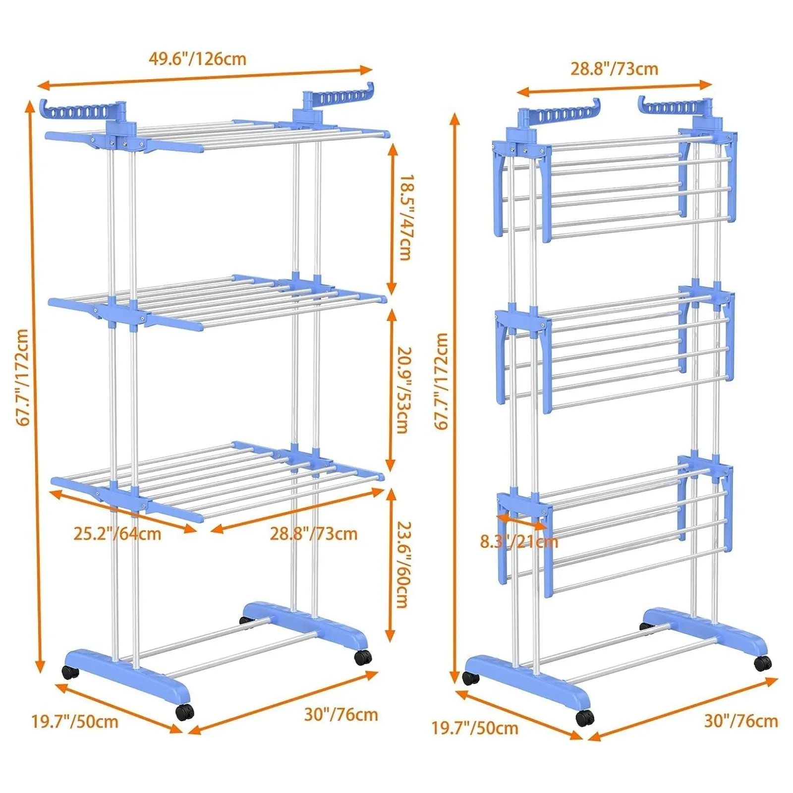 Airer Drying Rack Foldable Clothes Hanger Horse Stand Support Blue Laundry Rack