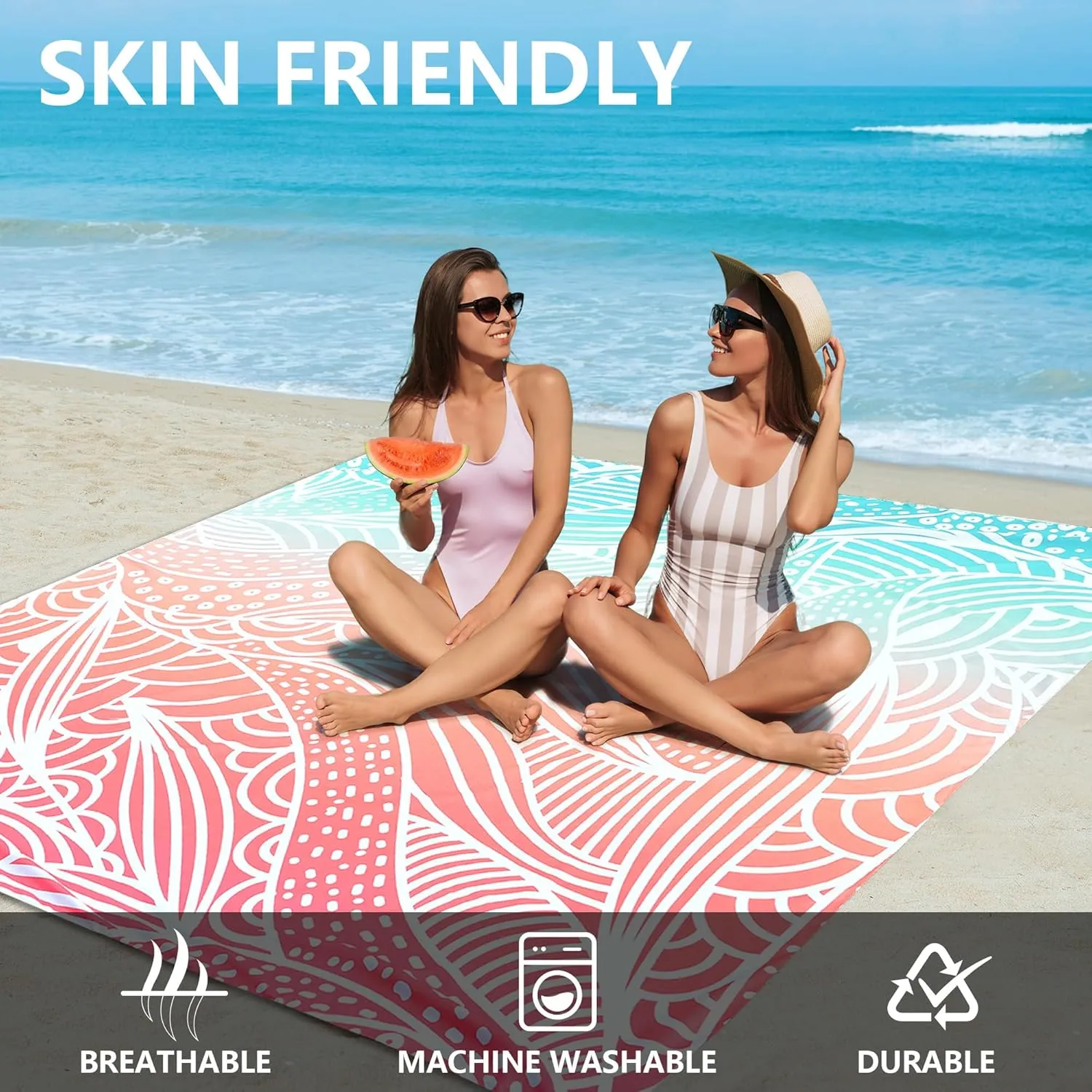 AISPARKY Beach Blanket Waterproof Sandproof Lightweight Durable Compact Sand Free Beach Mat 108”x 79” for 1-6 Adults for Beach Festival Travel Camping Hiking Picnic (M P&GN-Ripple)