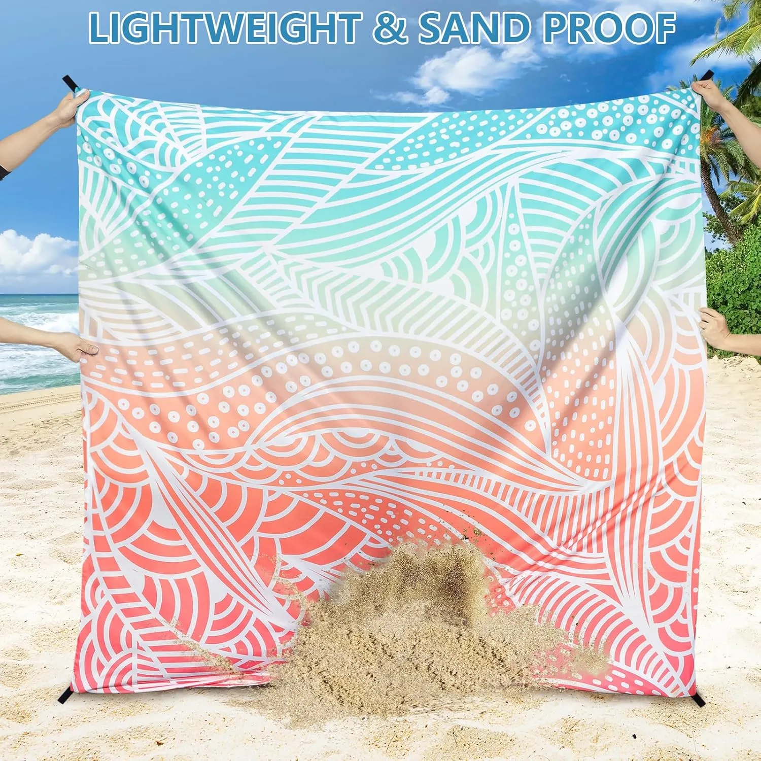 AISPARKY Beach Blanket Waterproof Sandproof Lightweight Durable Compact Sand Free Beach Mat 108”x 79” for 1-6 Adults for Beach Festival Travel Camping Hiking Picnic (M P&GN-Ripple)