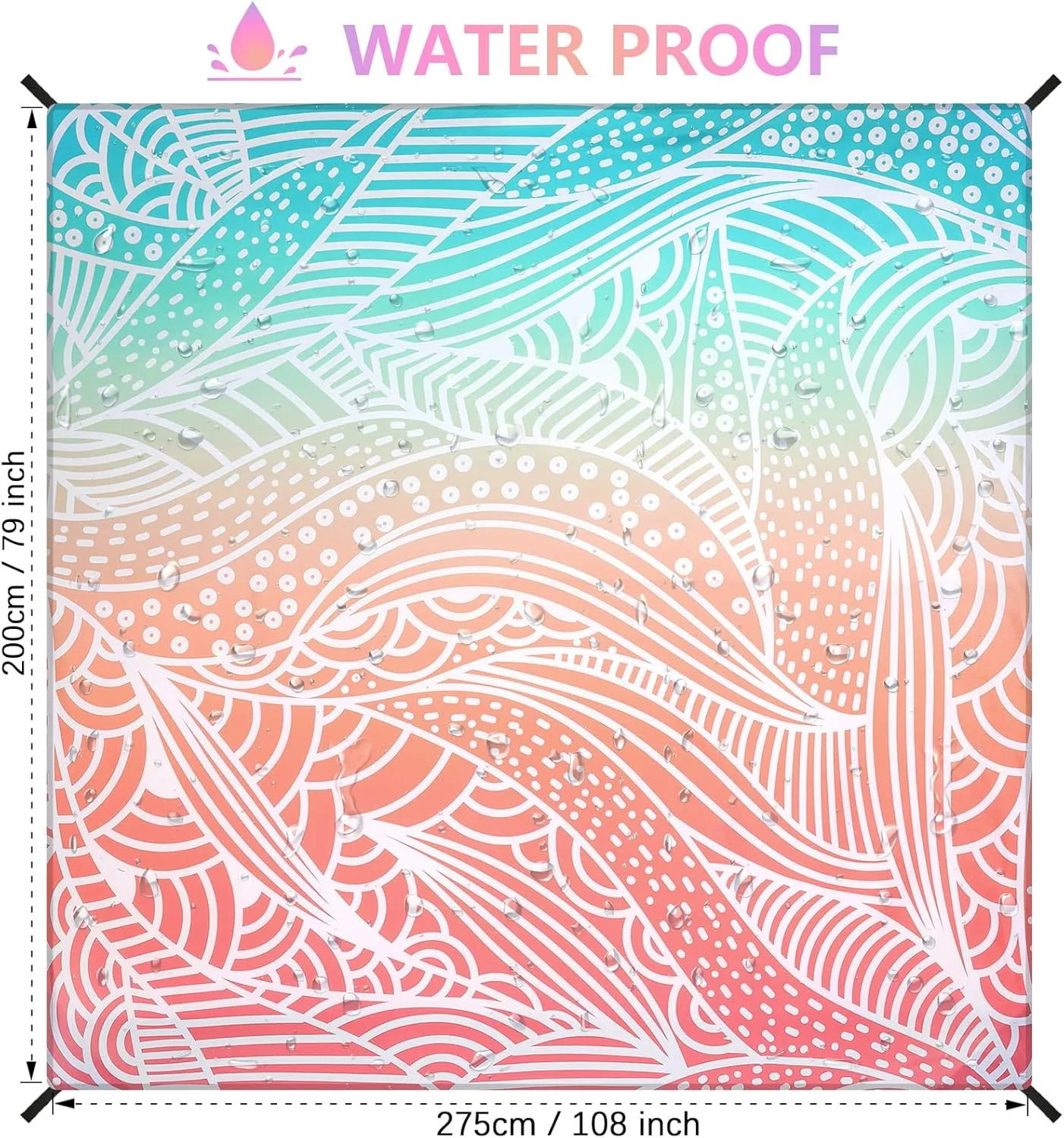 AISPARKY Beach Blanket Waterproof Sandproof Lightweight Durable Compact Sand Free Beach Mat 108”x 79” for 1-6 Adults for Beach Festival Travel Camping Hiking Picnic (M P&GN-Ripple)