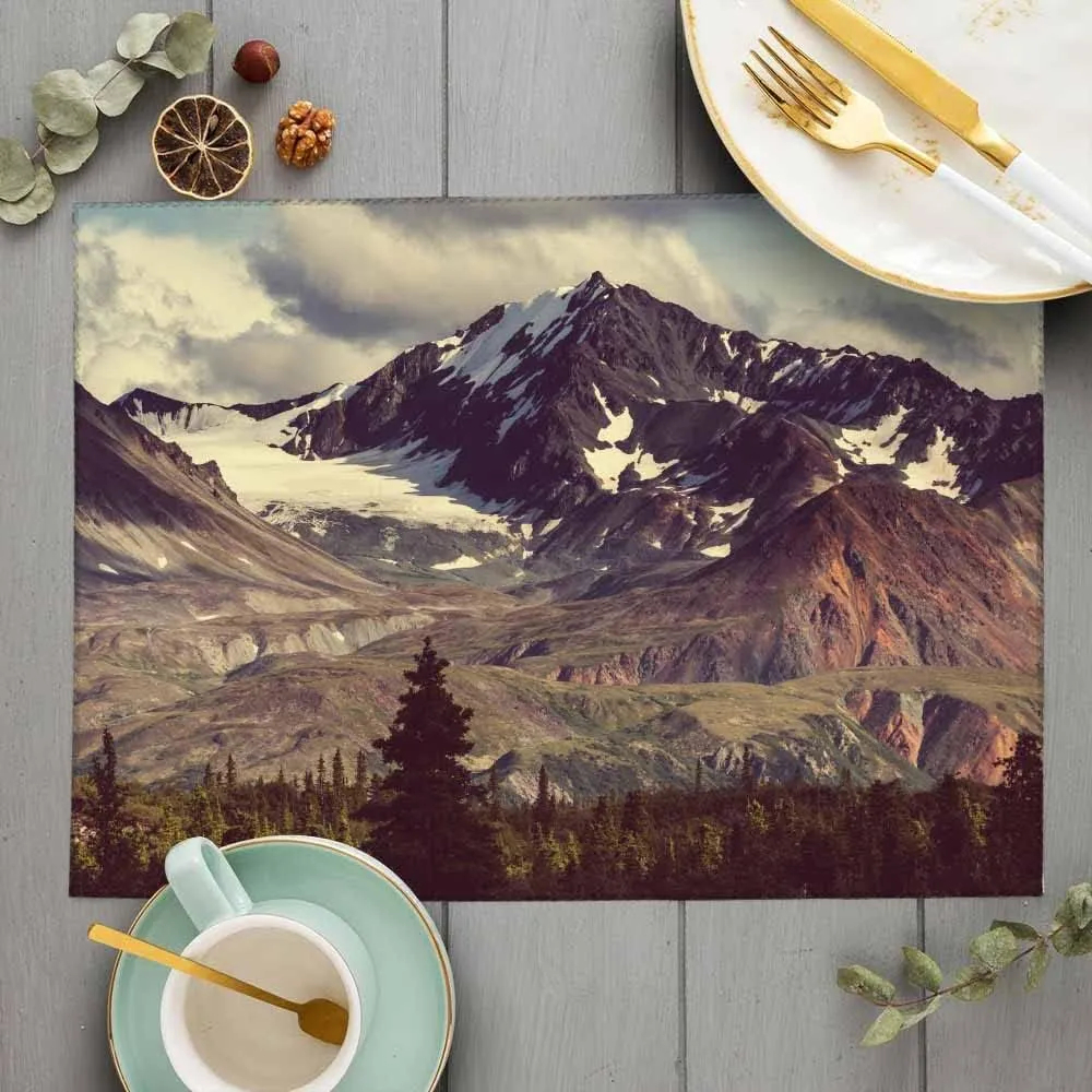 Alaska Mountains Dish Drying Mat,Arctic Landscape Hiking Alaska Mountains Scenery Usa Wilderness Drying Mat for Kitchen Counter 18x24 Inches Quick Drying Foldable Mat