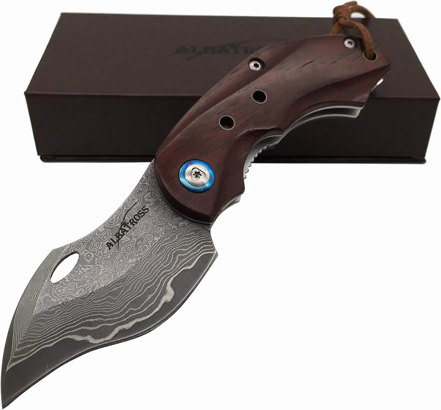 ALBATROSS Premium Damascus Folding Pocket Knife - 71-Layer Steel Blade, Liner Lock Safety, Yellow Sandalwood Handle, EDC Knife with Belt Clip, 6" Open Length - HGDK003