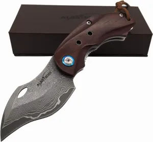 ALBATROSS Premium Damascus Folding Pocket Knife - 71-Layer Steel Blade, Liner Lock Safety, Yellow Sandalwood Handle, EDC Knife with Belt Clip, 6" Open Length - HGDK003