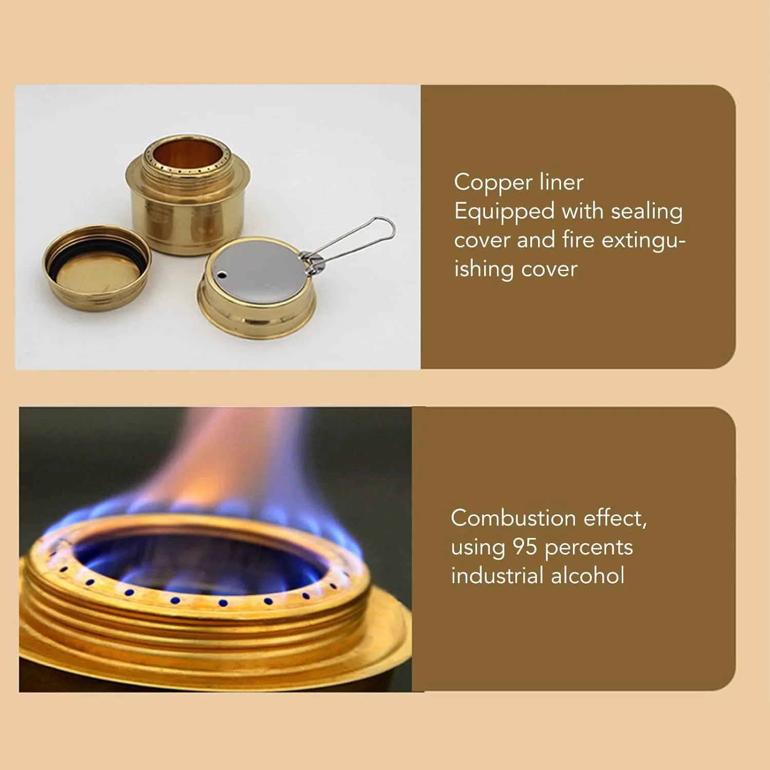 Alcohol Stove, 45x74mm/1.8x2.9in Solid Alcohol Fuel Stove Lightweight Windproof Camping Backpacking Gas Stove for Camping Picnic (Gold)