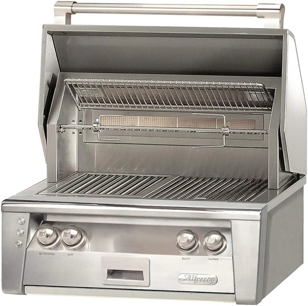 Alfresco ALXE-30-NG 30" Standard Built-In Grill Natural Gas with 77000 BTUH and Integrated Rotisserie System with Built-In Motor in Stainless