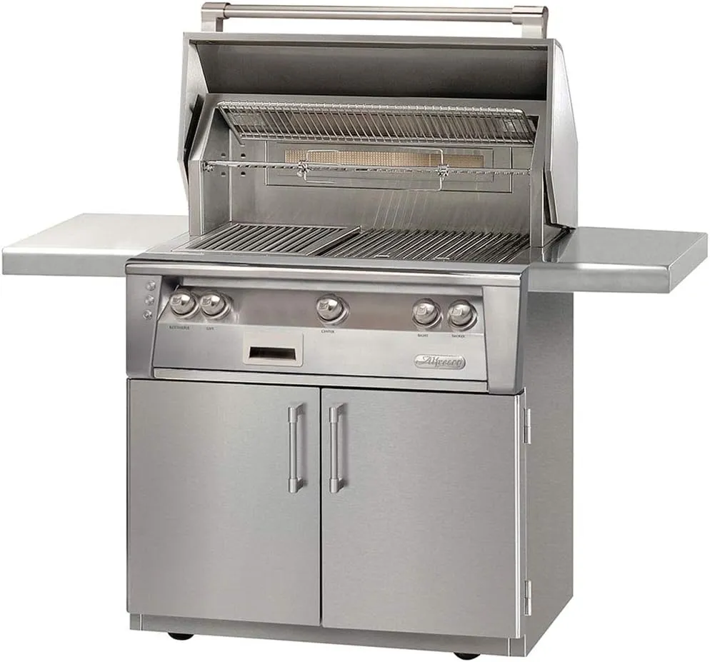 Alfresco ALXE-36C-NG 36" Natural Gas Standard Grill on Cart with 82500 BTU and Rotisserie in Stainless