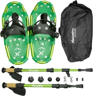 All Terrain Snowshoes with Trekking Poles,Lightweight Aluminum Snowshoes and Trekking Poles for Women/Men/Kids,Adjustable Ratchet Bindings and Carrying Tote Bag