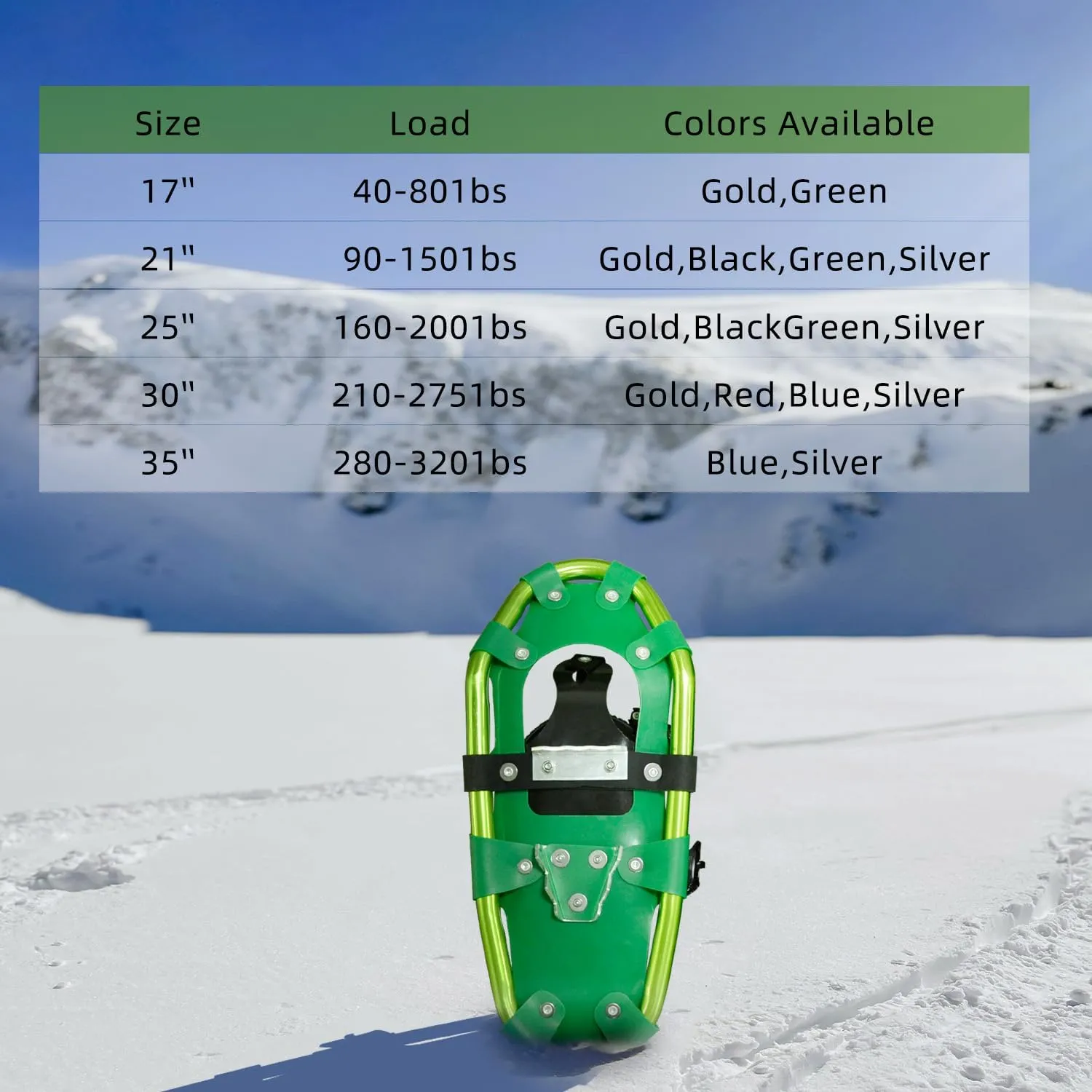 All Terrain Snowshoes with Trekking Poles,Lightweight Aluminum Snowshoes and Trekking Poles for Women/Men/Kids,Adjustable Ratchet Bindings and Carrying Tote Bag