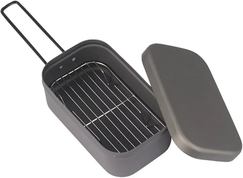 Aluminum 800ML Camping Bento Box Military Camping Cookware Kit Lunch Container with Steaming Rack Set for Picnic Hiking Fishing Cooking Outdoor