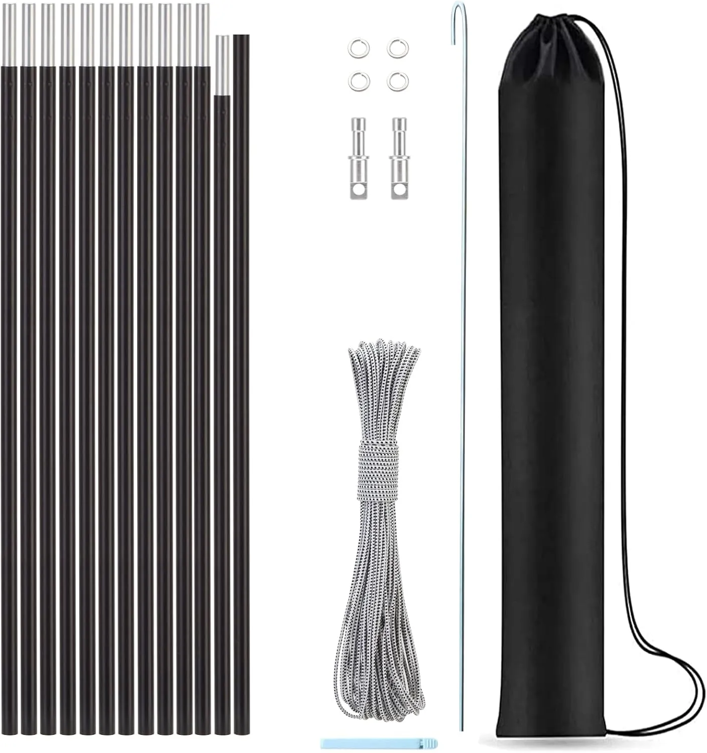 Aluminum Tent Poles Replacement,Pre-Assembled Tent Poles,Fits Both Female and Male Ends,7001 T6 Lightweight Tent Rod Repair Kit for Camping Hiking Backpacking Tent (16ft 4in), Black