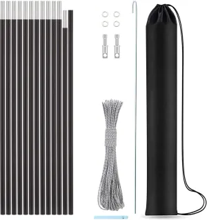 Aluminum Tent Poles Replacement,Pre-Assembled Tent Poles,Fits Both Female and Male Ends,7001 T6 Lightweight Tent Rod Repair Kit for Camping Hiking Backpacking Tent (16ft 4in), Black