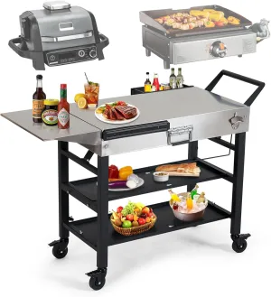 Annualing Stainless Steel Portable Outdoor Grill Cart,Foldable Griddle Table with Wheels,41×17 inch,2-layer Storage Rack,for 17/22in Blackstone Griddle,Ninja Woodfire Grill,Pizza Oven