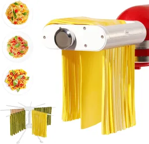 ANTREE 3-1 Pasta Maker Attachment for KitchenAid includes Pasta Sheet Roller attachment & Spaghetti Cutter & Fettuccine Cutter attachment, Easy to use and clean with Pasta Drying Rack & Cleaning Brush