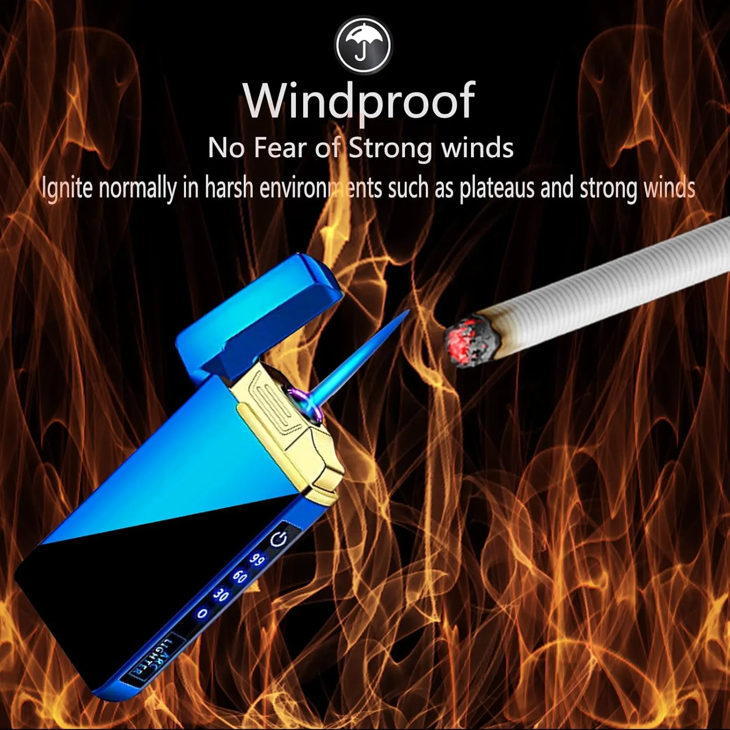 Arc Electric and Refillable Butane Jet Flame Torch Lighter 2 in 1, USB Rechargeable with LED Lighting Windproof for Fire, BBQs, Fireworks, Candle, Camping, Outdoor (Blue Ice)