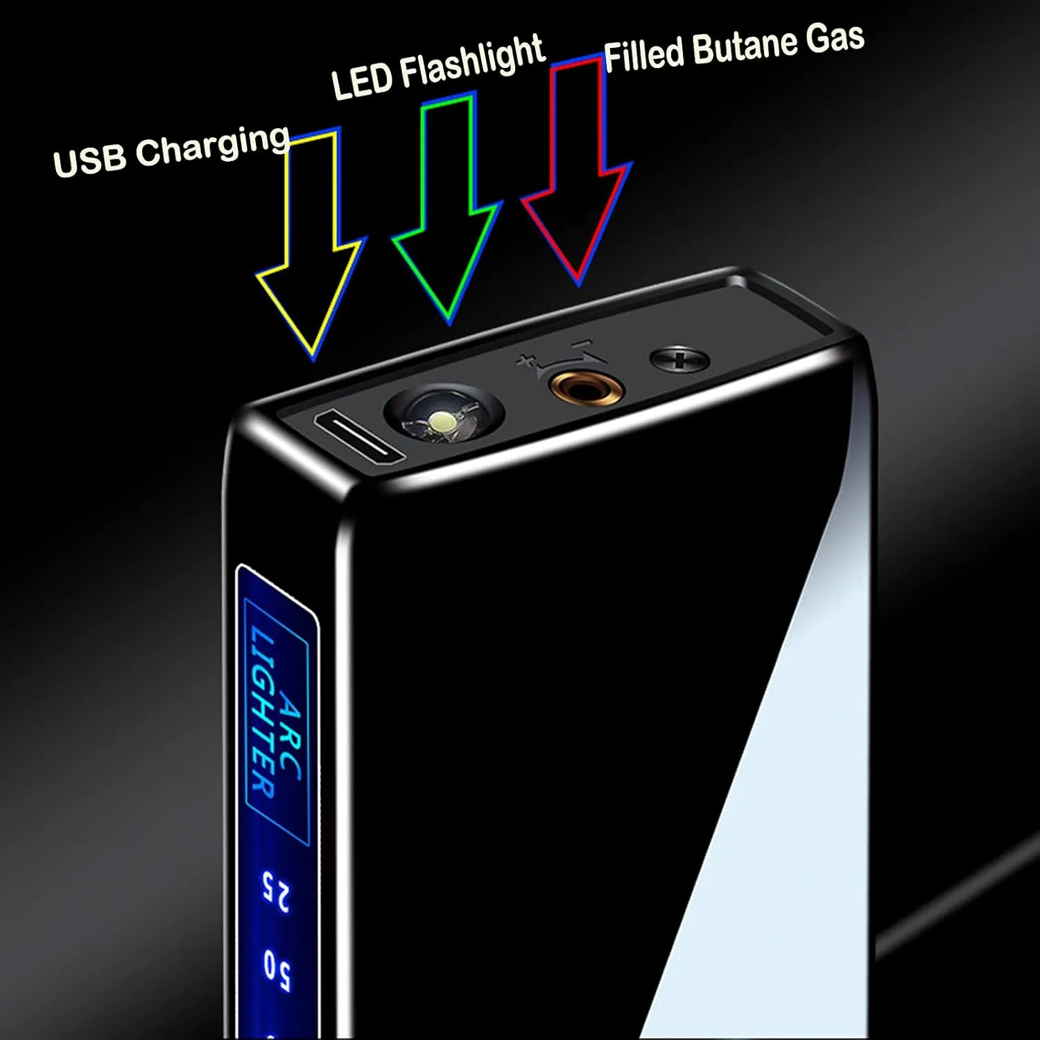 Arc Electric and Refillable Butane Jet Flame Torch Lighter 2 in 1, USB Rechargeable with LED Lighting Windproof for Fire, BBQs, Fireworks, Candle, Camping, Outdoor (Blue Ice)