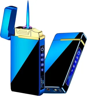Arc Electric and Refillable Butane Jet Flame Torch Lighter 2 in 1, USB Rechargeable with LED Lighting Windproof for Fire, BBQs, Fireworks, Candle, Camping, Outdoor (Blue Ice)