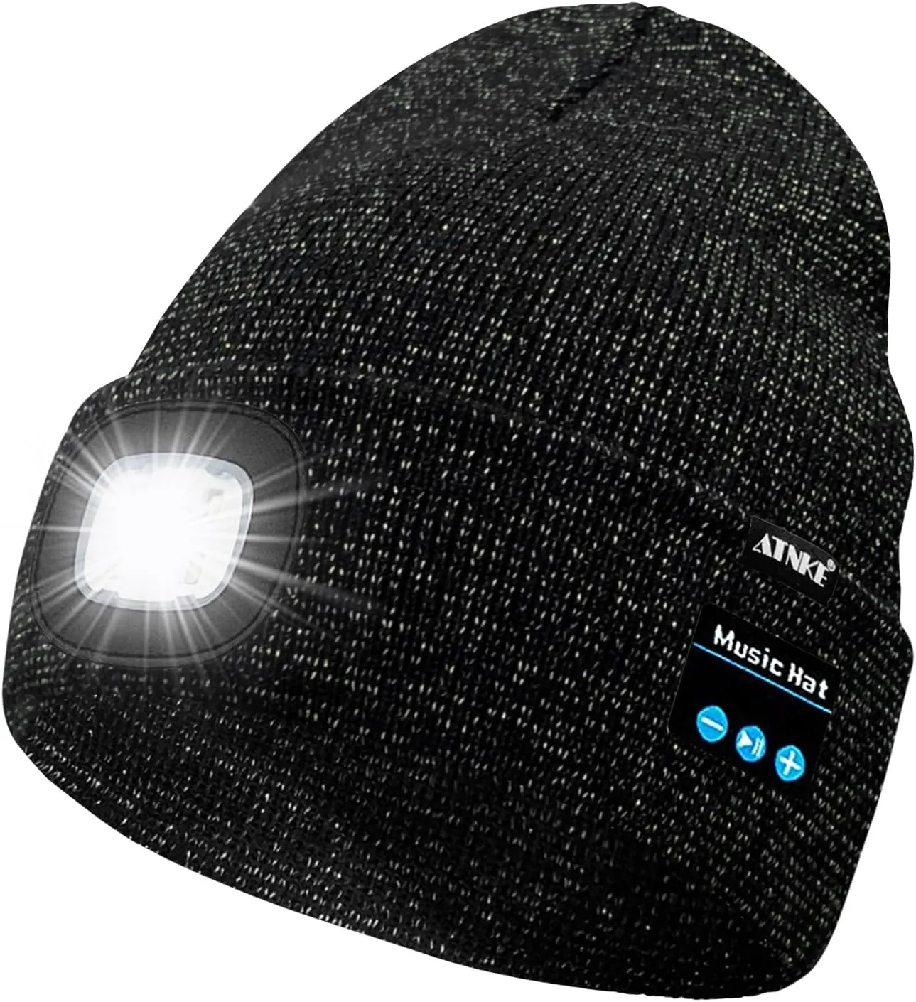 ATNKE LED Lighted Bluetooth Beanie Hat,USB Rechargeable 4 LED Wireless Music Running Headlamp Cap Gift for Men and Women