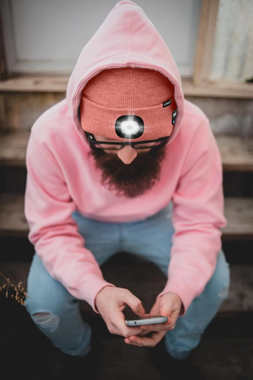 ATNKE LED Lighted Bluetooth Beanie Hat,USB Rechargeable 4 LED Wireless Run Headlamp Lined Fleece Cap for Men and Women