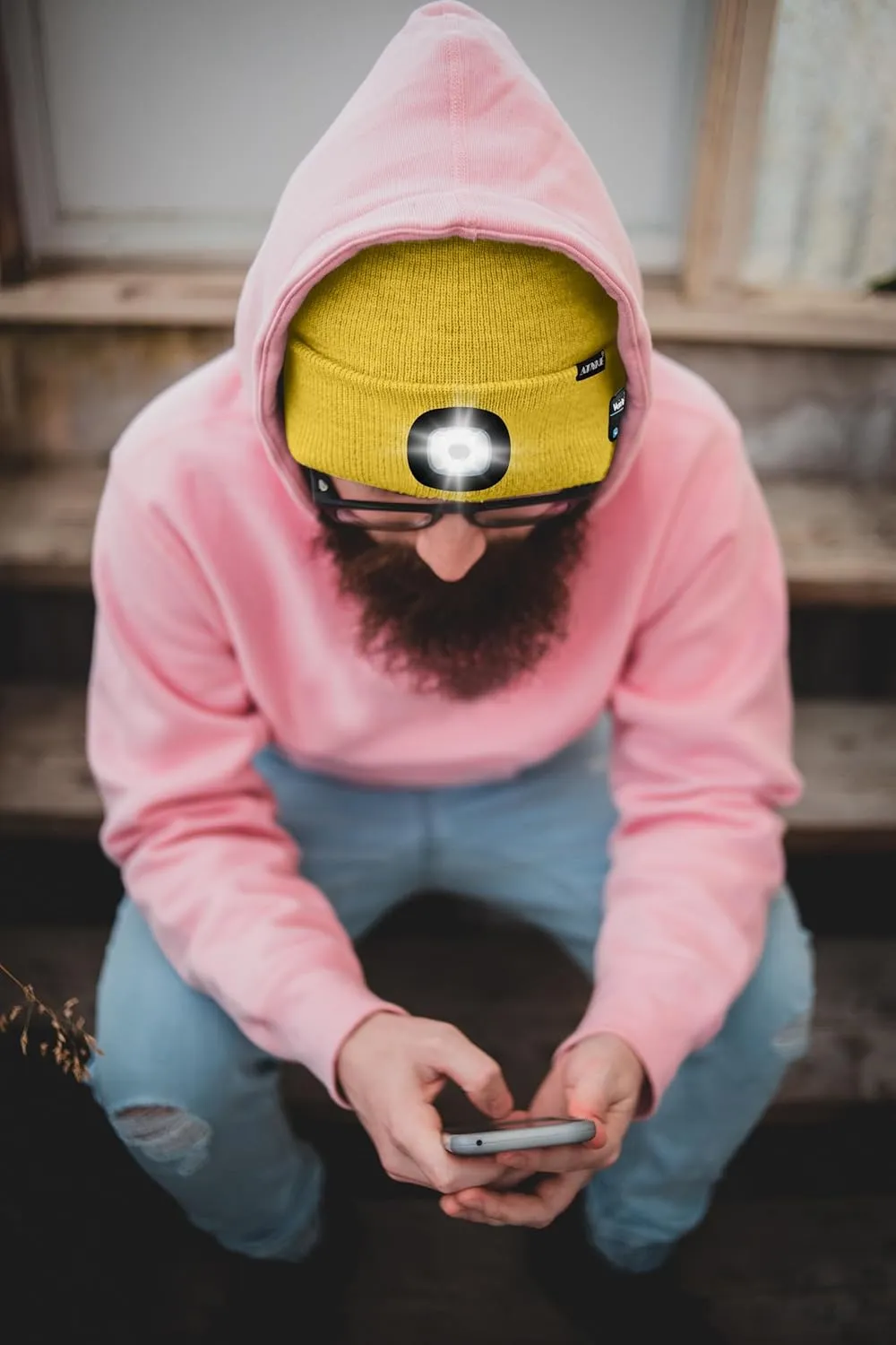 ATNKE LED Lighted Bluetooth Beanie Hat,USB Rechargeable 4 LED Wireless Run Headlamp Lined Fleece Cap for Men and Women