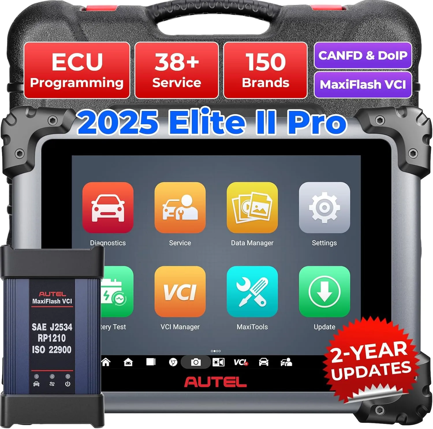 Autel MaxiSys Elite II Pro Scanner: 2025 2-Years Free Update Elite 2 Pro, J2534 Reprogramming Tool as Ultra MS908S Pro II, Motor TruSpeed Repair, 40 Reset Service w/CAN FD & Do IP, 3000  Active Test