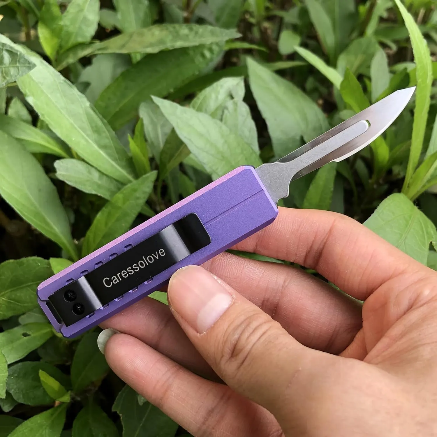 Automatic Utility Knife, Safety Black Box Cutter Retractable, EDC Push Button Knife, Exacto Scalpel Knife, 10PCS #23 Razor Blades Pocket Knife with Clip (Purple)