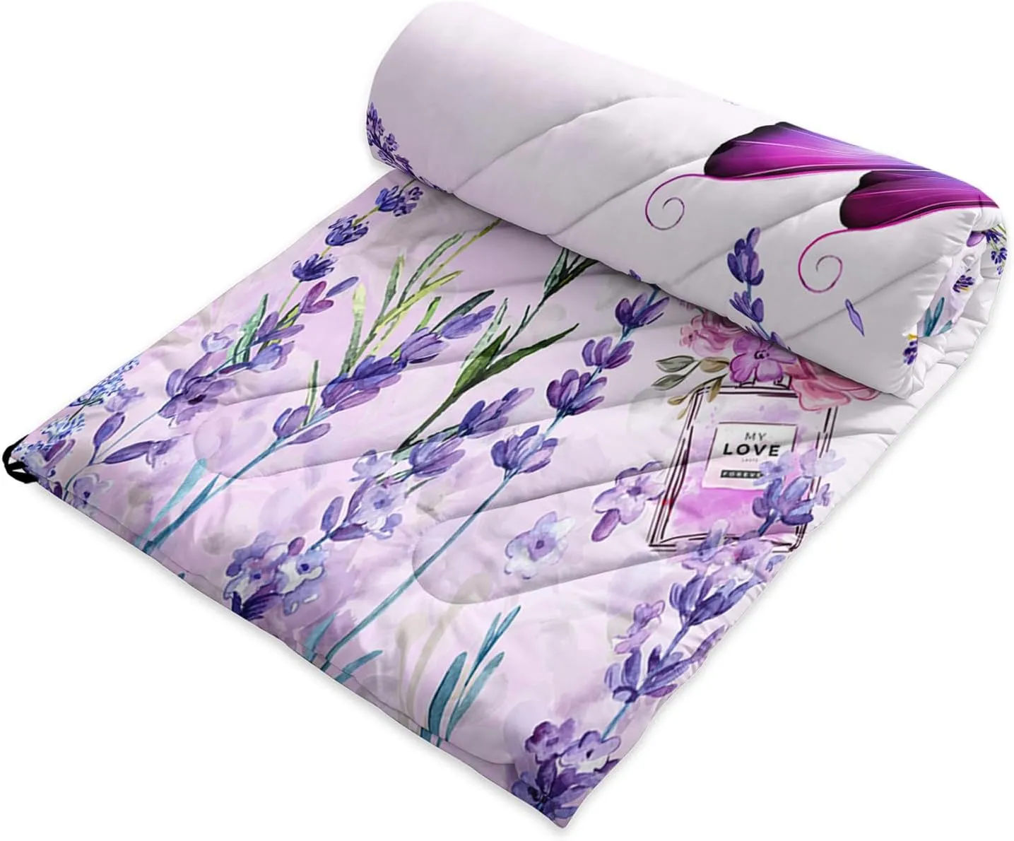 Axolotl Butterflies Camping Blanket,Lavender Packable Outdoor Blanket,Violet Flowers Perfume Lightweight Puffy Printed Camping Blanket,Purple Floral Waterproof Blanket for Traveling Beach Cold Weather