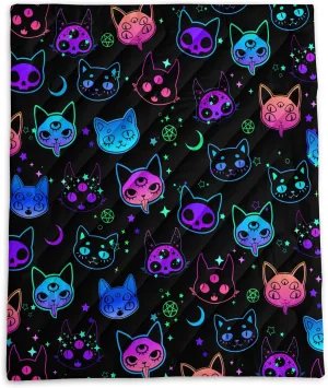 Axolotl Neon Cat Camping Blanket,Ghost Trippy Cat Packable Outdoor Blanket,Star Moon Lightweight Warm Printed Blanket,Funny Cat Halloween Waterproof Travel Blanket for Camping,Travel,Stadium,Hiking