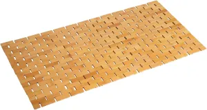 Bamboo Bath Mat Bathroom Runner Long Large Rugs Floor Wood Shower Bathtub Waterproof Non Slip Accessories 16x34 Inch Easy to Clean, Natural, 1 pc