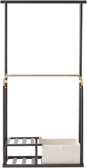 Bamboo Coat Racks, Coat Rack Stand with 2 Shelves and Foldable Basket, 4 in 1 Clothes Tree for Hats, Clothes, Scarves, Shoes(Brown)