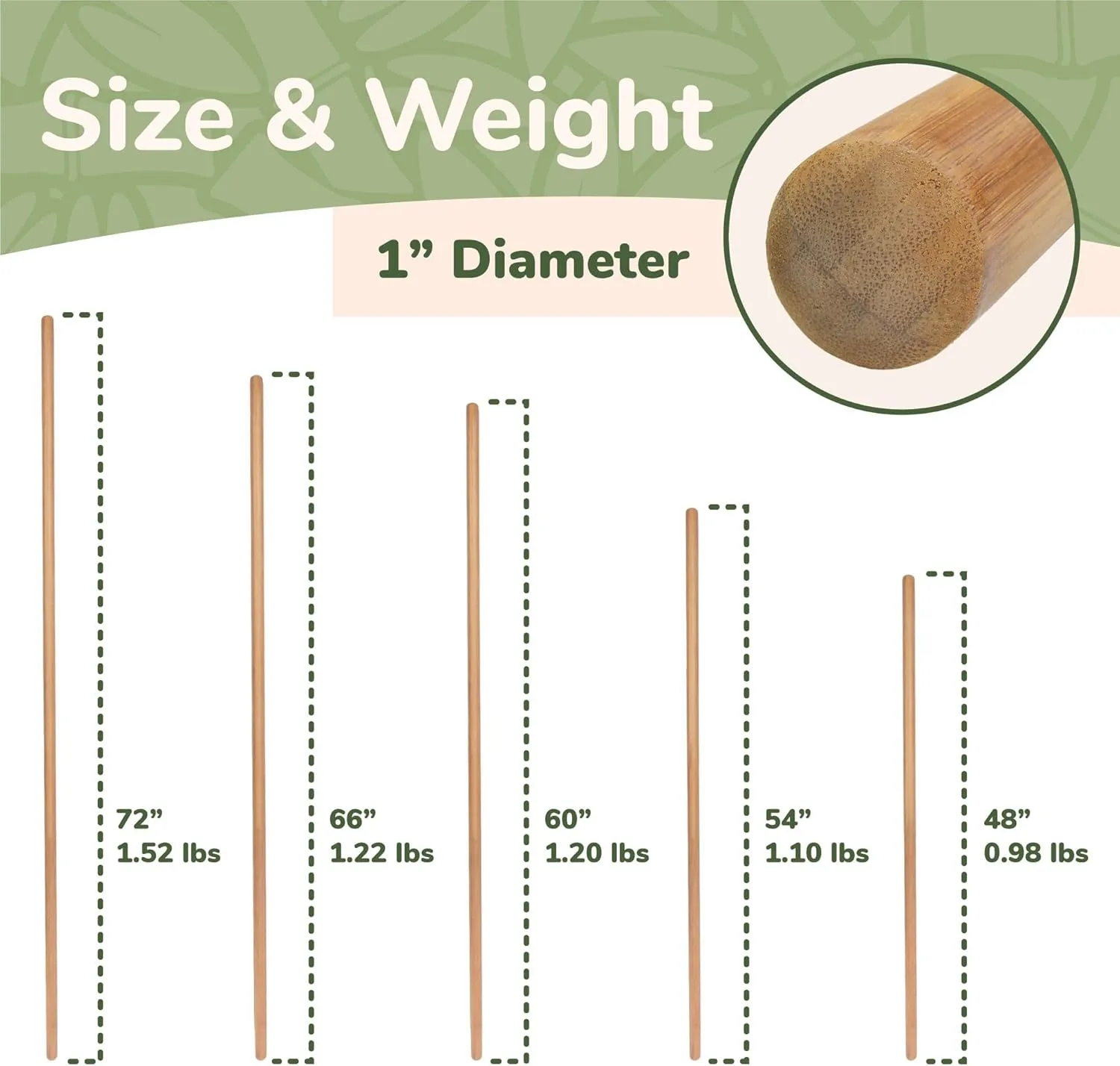 BambooMN Sturdy Bamboo Stick for Fitness, Yoga, Physical Rehabilitation. 1",1.1",1.18" & 1.375" Diameters. Available in Bulk Quantities