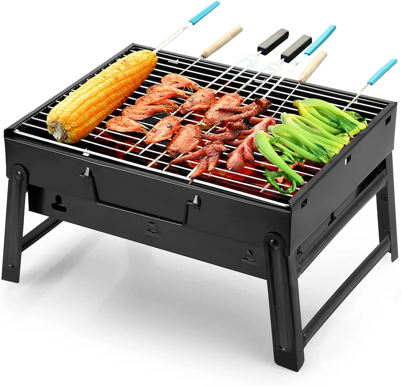 Barbecue Grill Portable BBQ Charcoal Grill Smoker Grill for Outdoor Cooking Camping Hiking Picnics Backpacking
