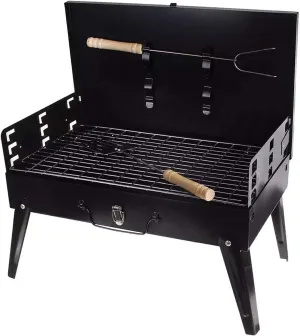 Barbecue Grill Portable Outdoor BBQ Grill Patio Camping Picnic Barbecue Stove Outdoor Camping Cooking Charcoal Grill Barbecue Tools for Camping Travel (Color : Black Size : 44x27cm) (Black 44x27cm)
