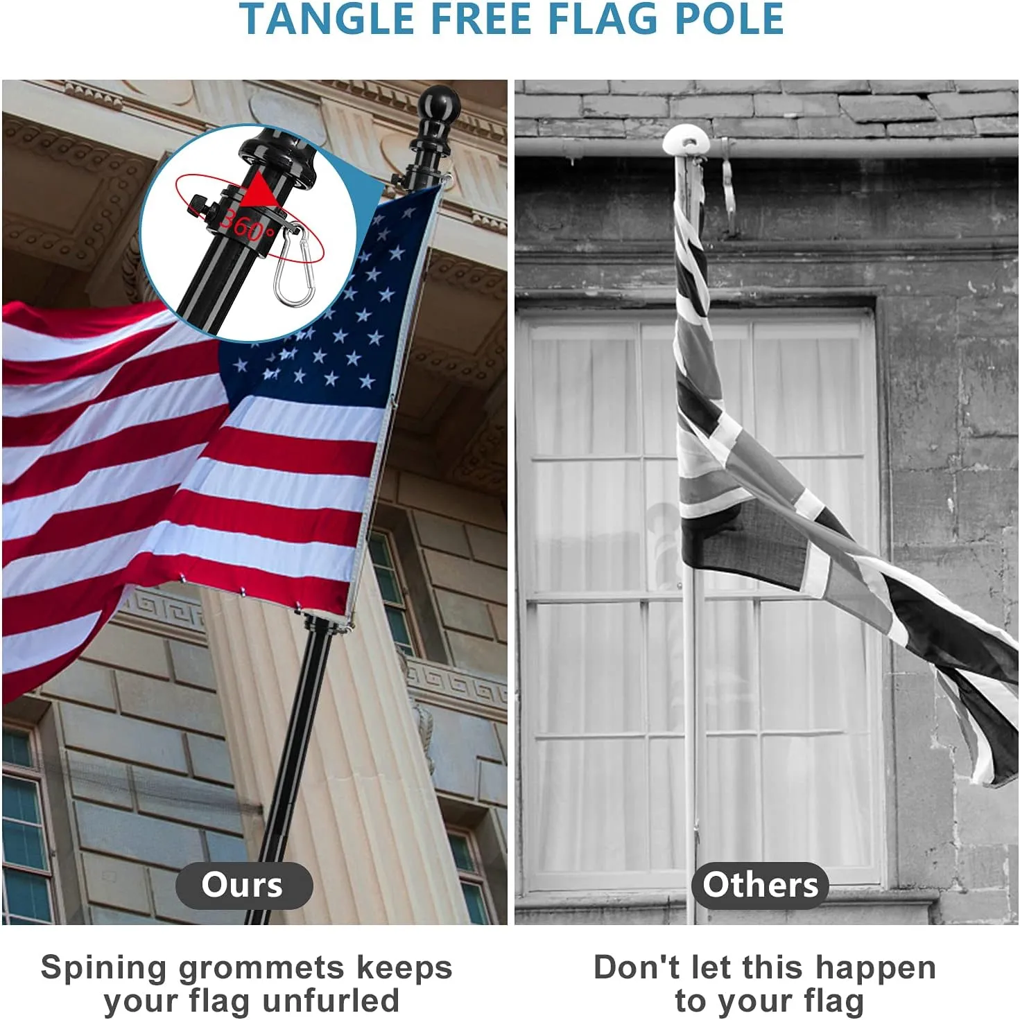 Barcetine American Flag Poles for Outside House - 6ft Tangle Free Flag Pole for House with Holder Bracket,Residential Flagpole Kit for Outdoor Porch Garage - Black