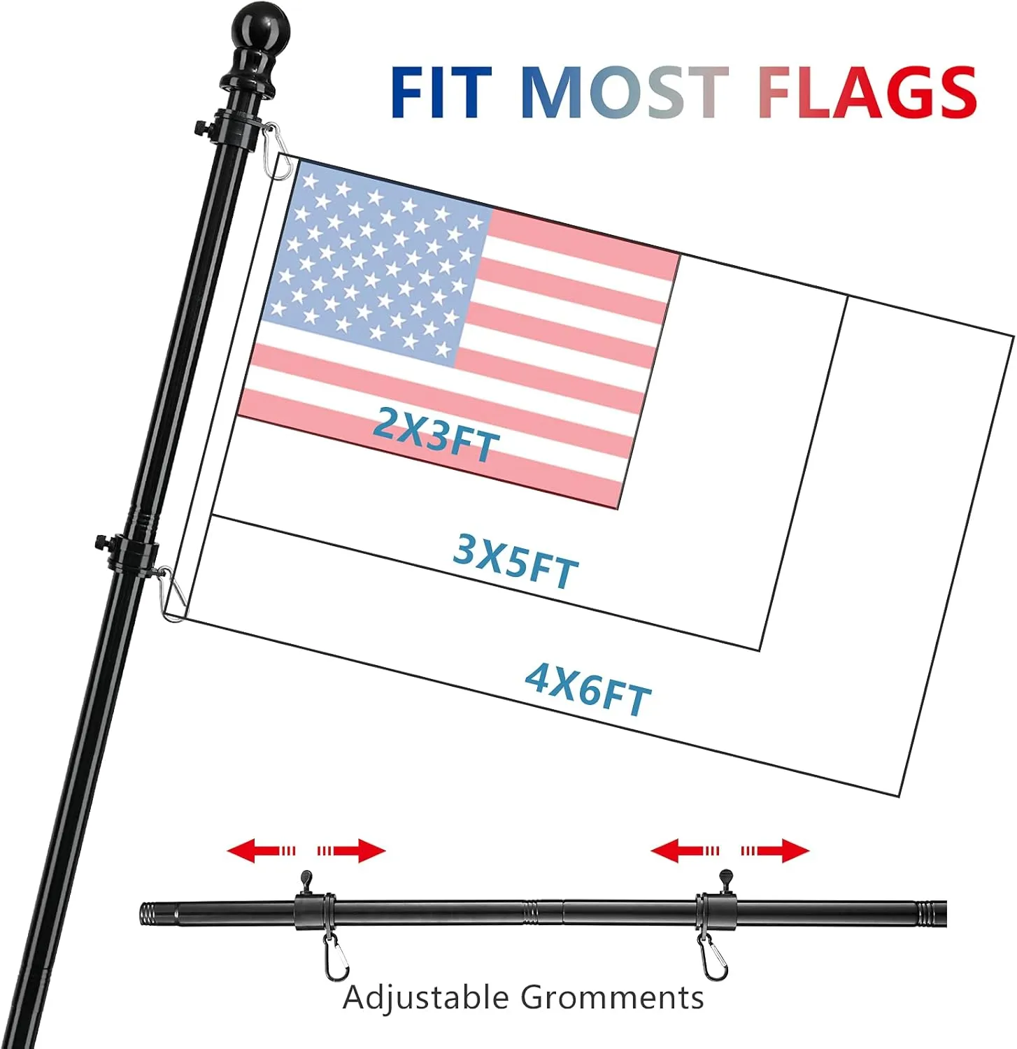 Barcetine American Flag Poles for Outside House - 6ft Tangle Free Flag Pole for House with Holder Bracket,Residential Flagpole Kit for Outdoor Porch Garage - Black