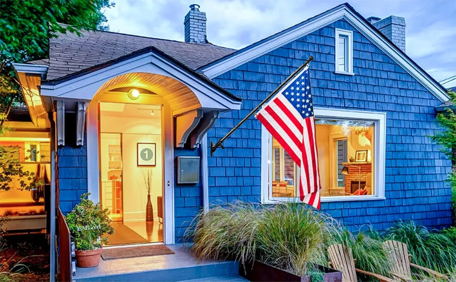 Barcetine American Flag Poles for Outside House - 6ft Tangle Free Flag Pole for House with Holder Bracket,Residential Flagpole Kit for Outdoor Porch Garage - Black