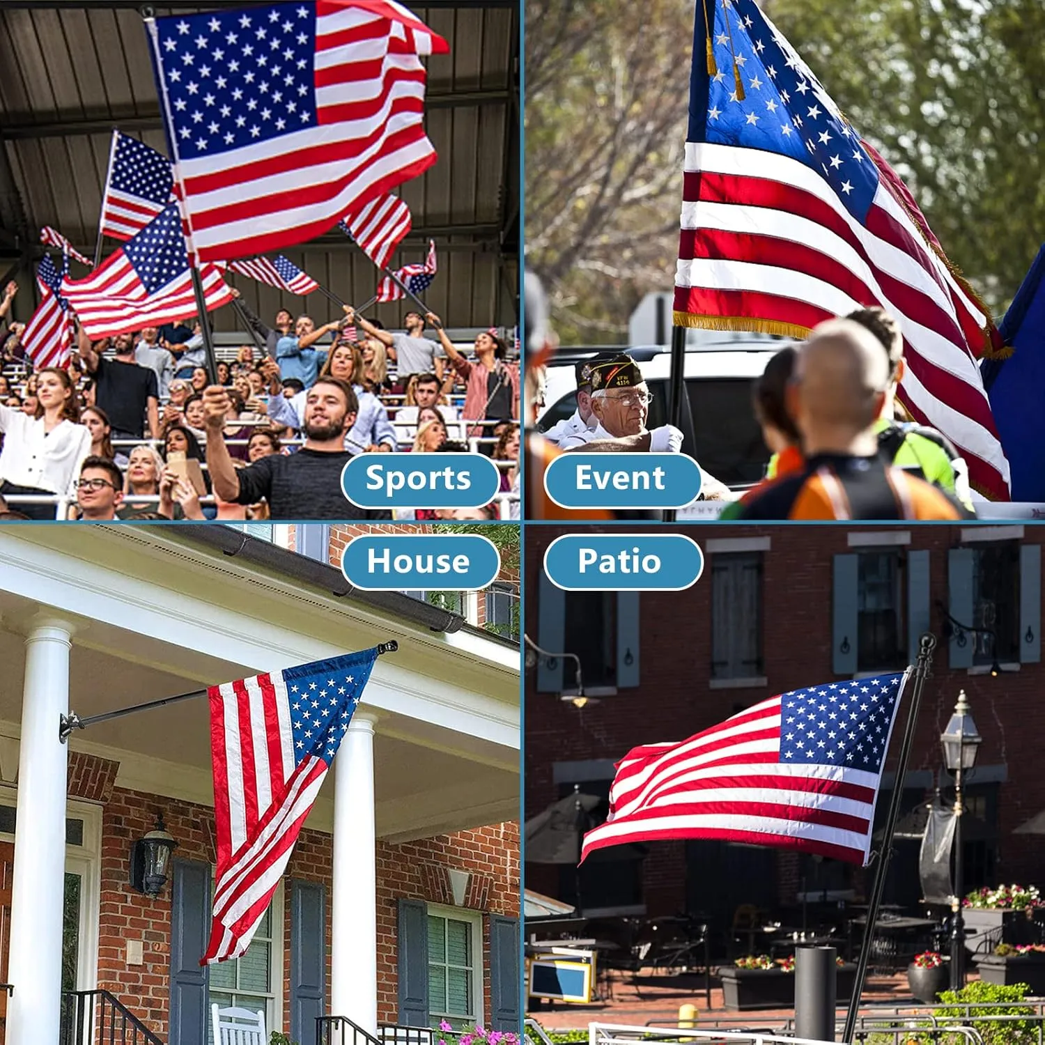 Barcetine American Flag Poles for Outside House - 6ft Tangle Free Flag Pole for House with Holder Bracket,Residential Flagpole Kit for Outdoor Porch Garage - Black