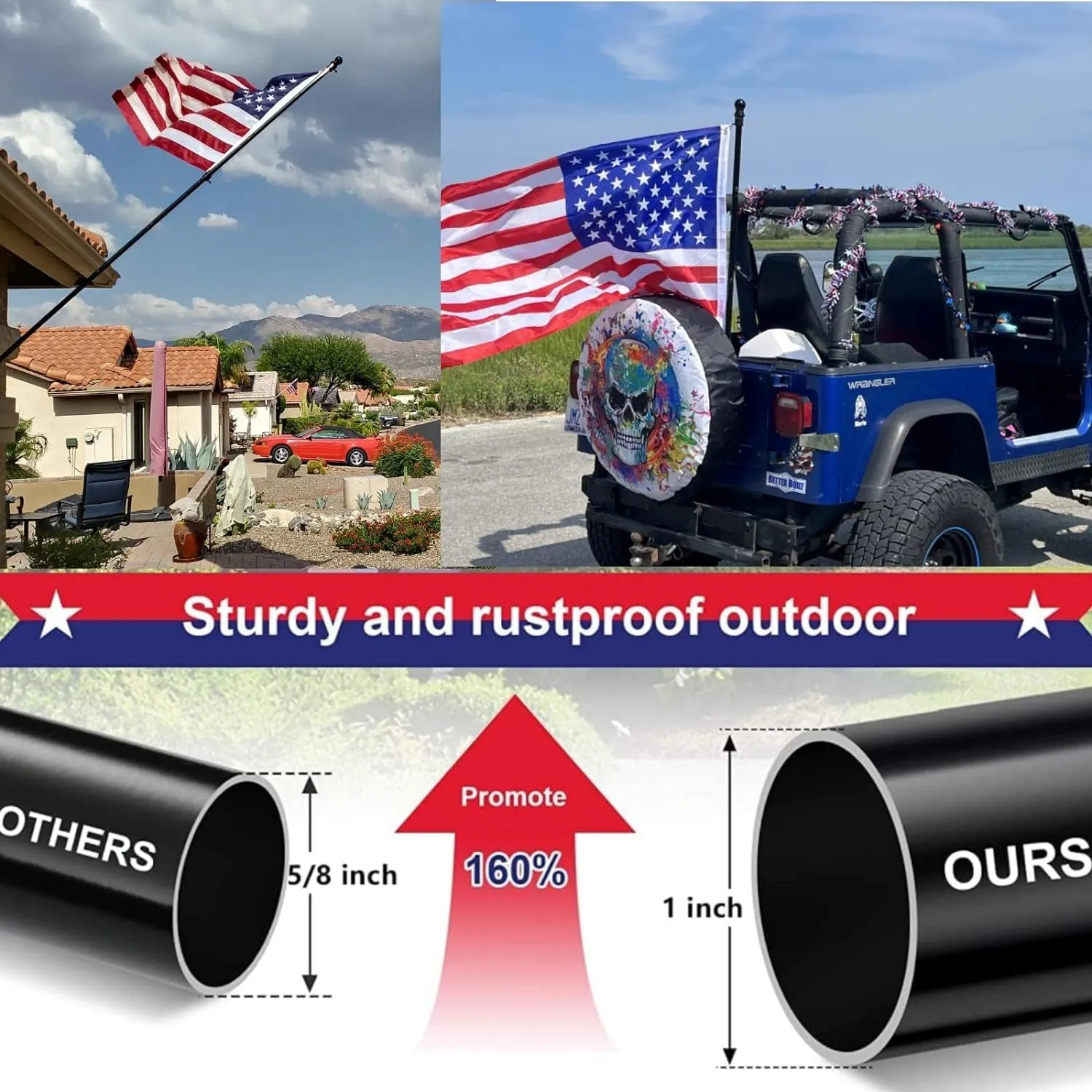 Barcetine American Flag Poles for Outside House - 6ft Tangle Free Flag Pole for House with Holder Bracket,Residential Flagpole Kit for Outdoor Porch Garage - Black
