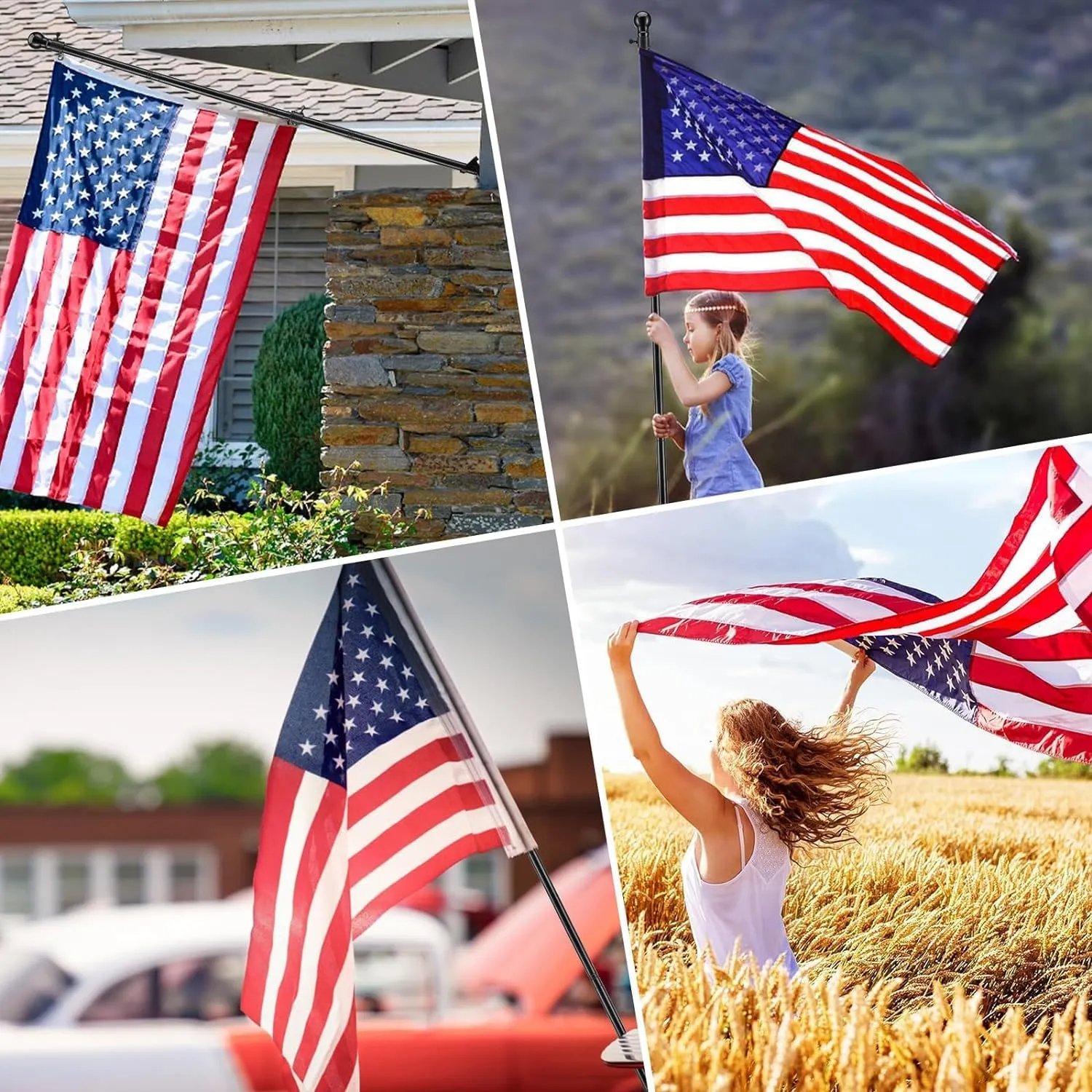 Barcetine Flag Pole Kit with 3x5 US Flag - Includes 5ft Heavy Duty Tangle Free Flagpole,Weather Resistant 3x5 Embroidered American Flag,Aluminum Holder Bracket,for Outside House,Porch,Outdoor
