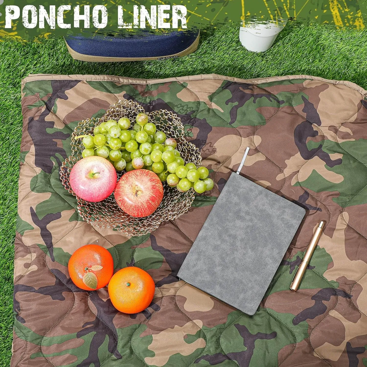 Barydat 2 Pack Woobie Military Poncho Liner 80 x 60 Inch Woobie Blanket Waterproof Thermal Poncho Liner with Bag Camo for Outdoor Camping Hunting Hiking (Woodland)