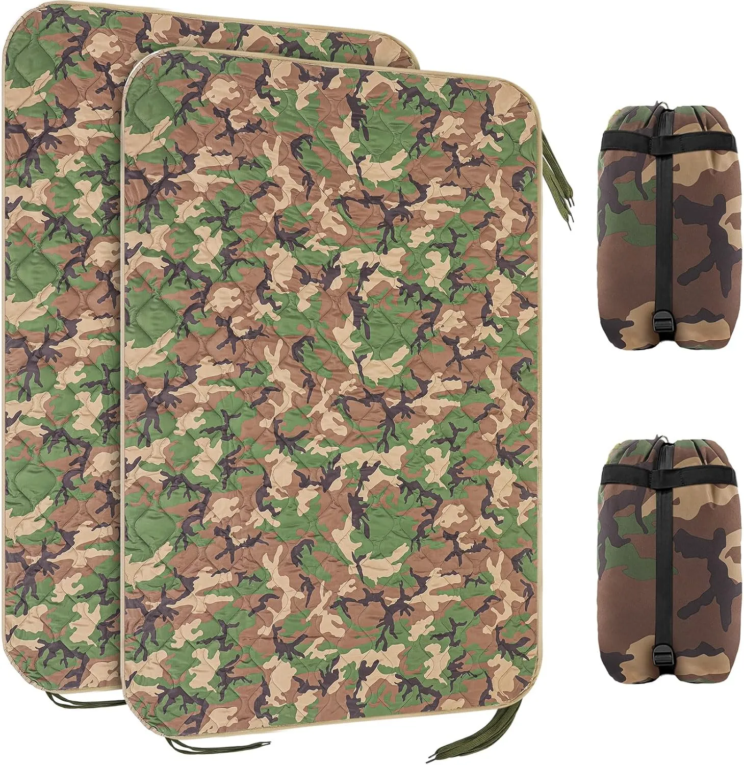 Barydat 2 Pack Woobie Military Poncho Liner 80 x 60 Inch Woobie Blanket Waterproof Thermal Poncho Liner with Bag Camo for Outdoor Camping Hunting Hiking (Woodland)