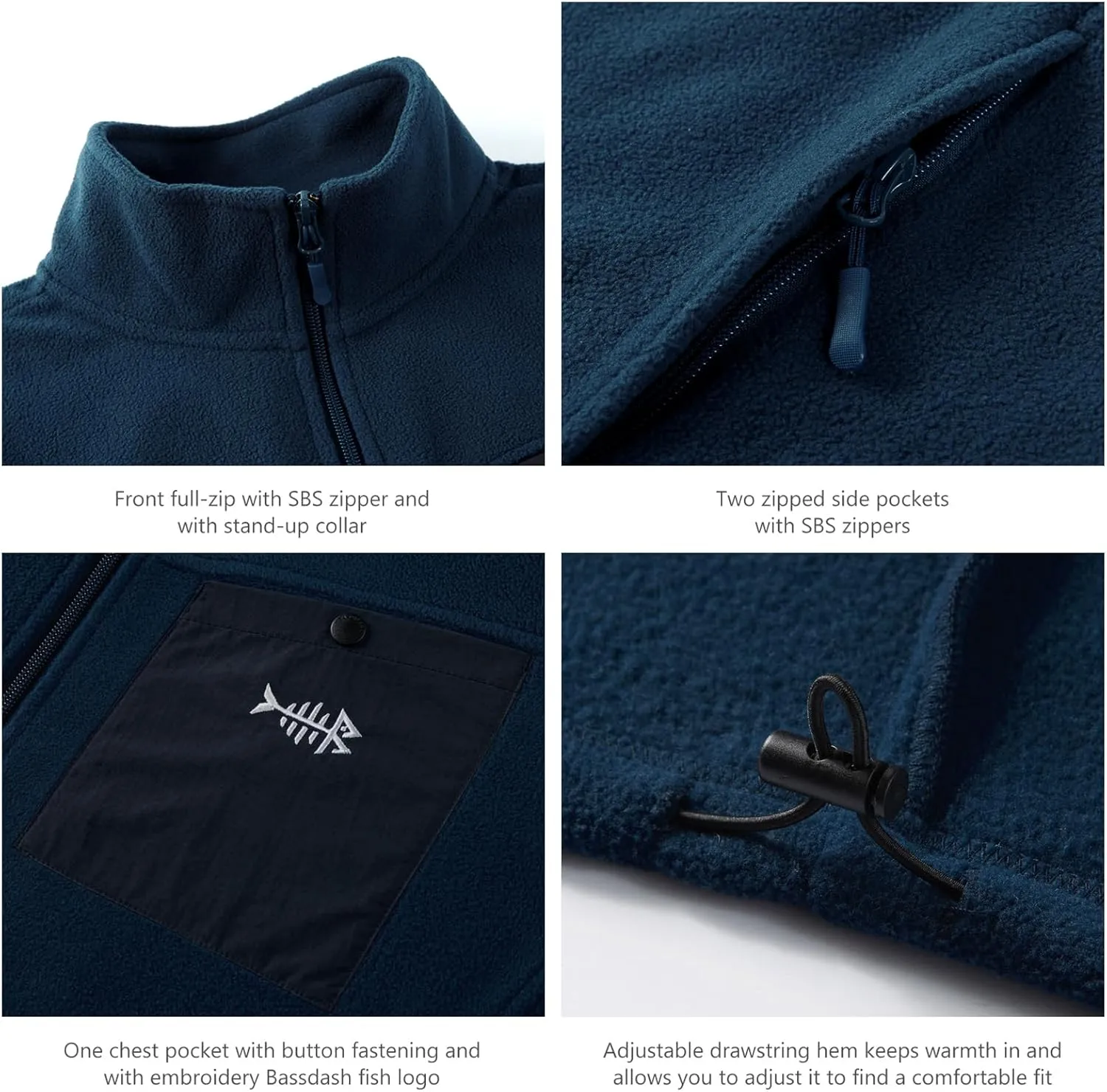 BASSDASH AllDay Men’s Full Zip Fleece Jacket Soft Sweatshirt Breathable Mid-Weight Polar Fleece Winter Coat with Pockets