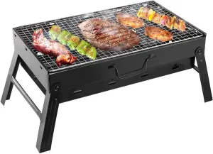 BBQ Grill Outdoor Barbecue Folding Portable Charcoal Grill, Stainless Steel Small Mini Tool Kits for Cooking Camping Picnics Beach