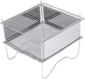 BBQ Grill Outdoor Folding Stainless Steel BBQ Grill Portable Camping Stove Wood Burning Rack Campfire Stand For Outdoor Cooking Picnic