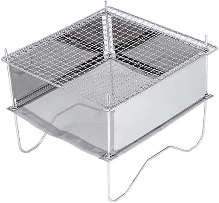 BBQ Grill Outdoor Folding Stainless Steel BBQ Grill Portable Camping Stove Wood Burning Rack Campfire Stand For Outdoor Cooking Picnic