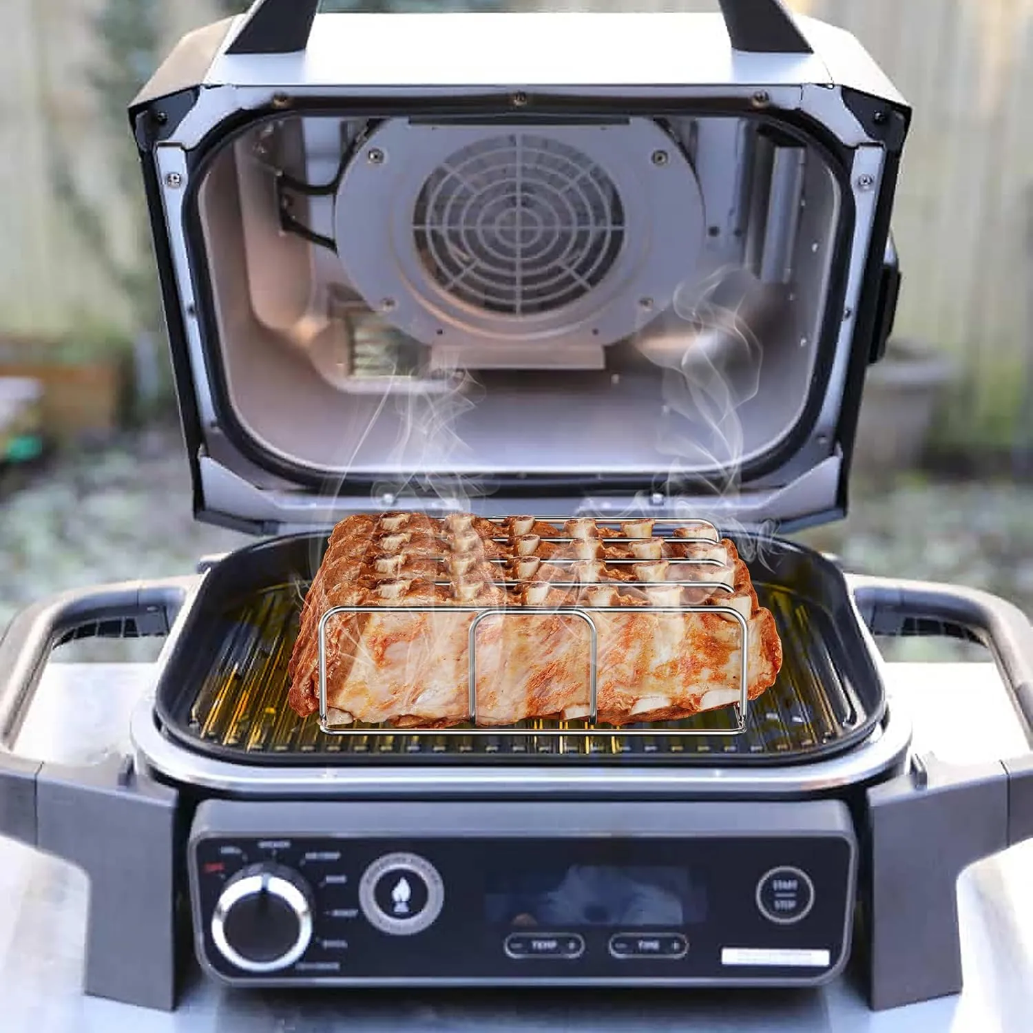 BBQ-PLUS Stainless Steel 304 Rib Rack for Ninja XSKRACKXL Woodfire OG800 and OG900 Series,Heavy Duty BBQ Smoke Rack for Grill and Oven Rib Holder Accessories
