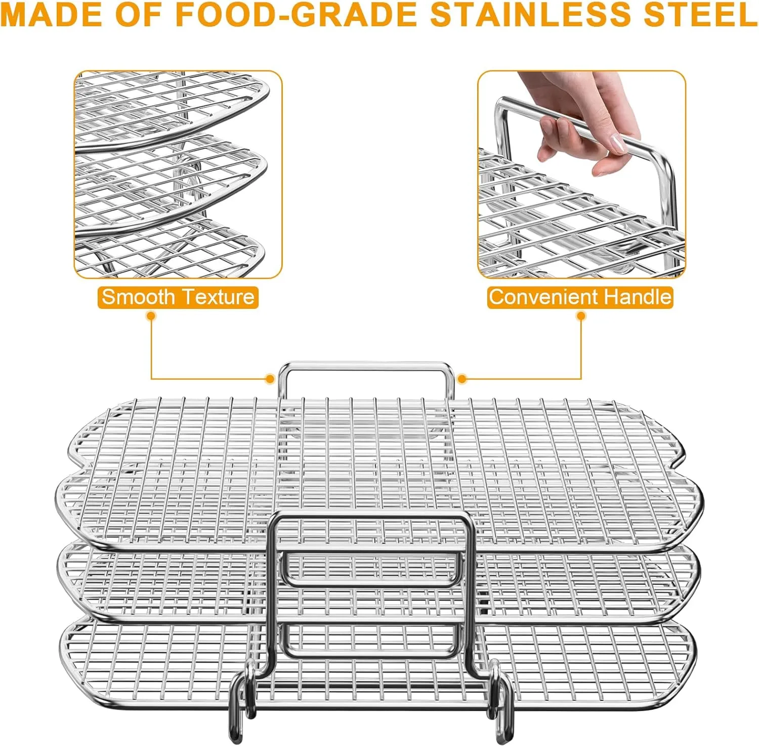 BBQ-PLUS Upgraded Dehydrator Rack Stainless Steel Air Fryer Stand for Ninja Foodi AG300, AG300C, AG301, AG301C, AG302, AG400, IG301A Ninja Foodie Grill Accessories Roasting Rack for Oven and Grill