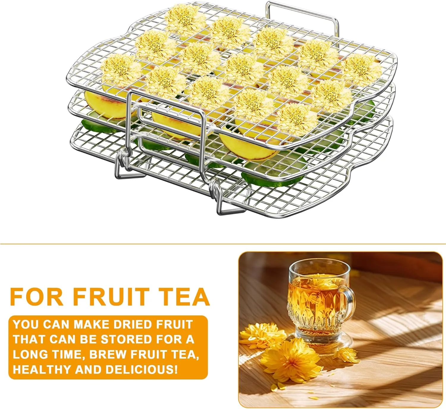 BBQ-PLUS Upgraded Dehydrator Rack Stainless Steel Air Fryer Stand for Ninja Foodi AG300, AG300C, AG301, AG301C, AG302, AG400, IG301A Ninja Foodie Grill Accessories Roasting Rack for Oven and Grill