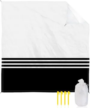 Beach Blanket Black White Stripes Sandproof Waterproof Beach Mat Geometry Minimalist Sand Free Mat Quick Drying Beach Essentials for Vacation Lightweight with 4 Stakes & Corner Pockets 108"x84"